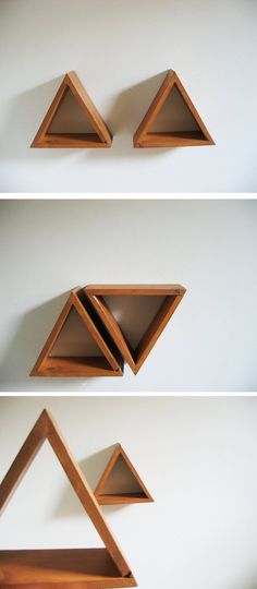 three wooden shelves with different shapes and sizes