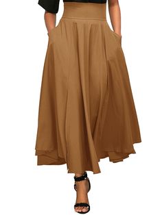 PRICES MAY VARY. Fabric: High waist long skirt is made of good quality soft fabric, breathable, skin-friendly, stretchy, which don't wrinkle, provides you a comfortable feminine touch. Features: Flared long skirt featuring flared design, elastic, high waist, tie knot back, zipped back, flared, a-line, with pockets, long length, perfect to lengthen your legs, the playful long skirt adds more girlish. Match: A-line long skirt is easy to dress ot up or down with your favorite denim jackets, coat, b Fall Time Outfits, Plus Size Long Skirts, Long Green Skirt, Flare Maxi Skirt, High Waist Long Skirt, Burgundy Skirt, Winter Skirt, Long Maxi Skirts, Night Out Dress