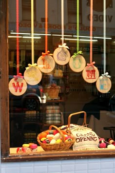 a window display with various items in it