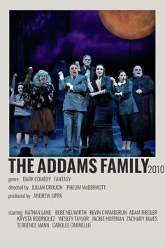 the addams family poster with characters on stage