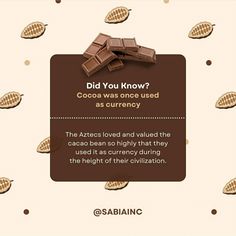 a chocolate bar with the caption did you know? cocoa was once used as currency