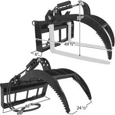 the front and rear view of a snow plow with its attachments showing measurements