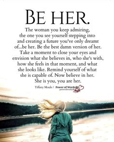 a woman standing in the water with her back to the camera and an inspirational quote