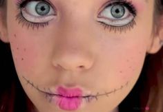 This creepy doll costume is super easy to create. Halloween Face Makeup Ideas, Face Makeup Ideas, Creepy Doll Costume, Creepy Doll Makeup, Doll Makeup Tutorial, Doll Makeup Halloween, Doll Face Makeup, Unique Halloween Makeup, Creepy Doll Halloween