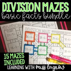 the division mazes worksheet is filled with numbers and shapes to help students practice addition skills