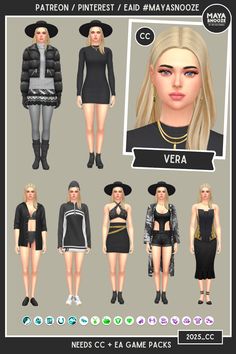 the female character is dressed in all black and has different outfits for each individual to wear