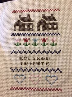 a cross stitch pattern with the words home is where the heart is