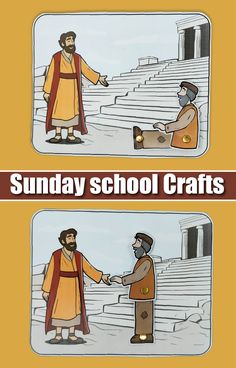 two cartoon images with the words sunday school crafts on them and an image of jesus shaking hands