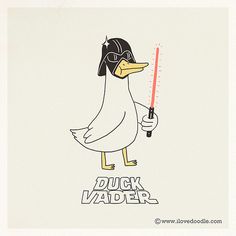 a duck vader with a light saber