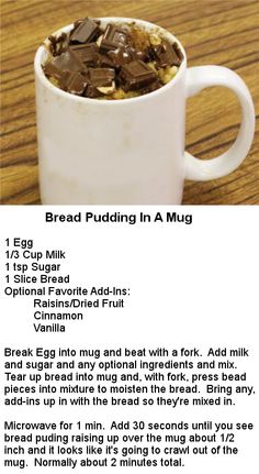 a recipe for bread pudding in a mug