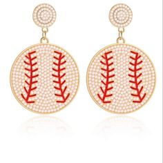 Brand New Boutique Baseball Earrings. Show Your Support For Your Favorite Player. Unworn, Brand New, Smoke Free Home Stainless Steel Handmade Holiday Jewelry, Sports Earrings, Holiday Party Jewelry, Baseball Earrings, Football Earrings, Vintage Gold Earrings, Buy Bead, Gifts For Sports Fans, Beaded Drop Earrings