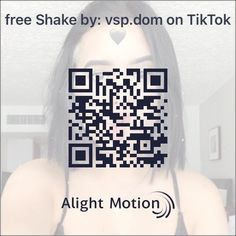 a woman with long black hair is looking at the camera and has a qr code on her face