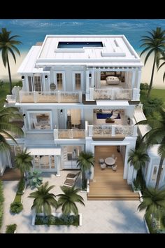 this is an artist's rendering of a house on the beach with palm trees