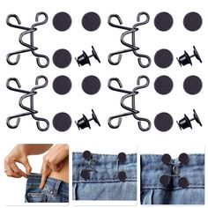 12 pairs black metal hooks for jeans and pants with clips on each side, set of