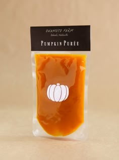 a bag of pumpkin puree sitting on top of a table