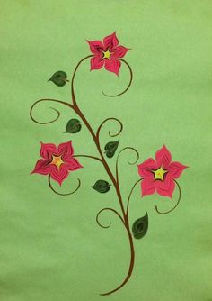 a green background with pink flowers on it