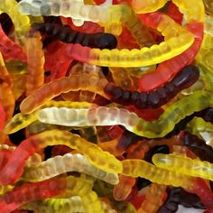 gummy worms are colorfully colored and on display