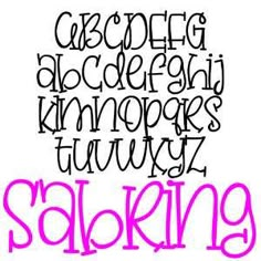 the letters are outlined in black and pink on a white background that says, saking