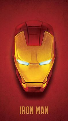 the iron man poster is shown in red and yellow