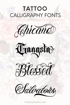 some type of font that is in different styles and colors, with flowers on the bottom