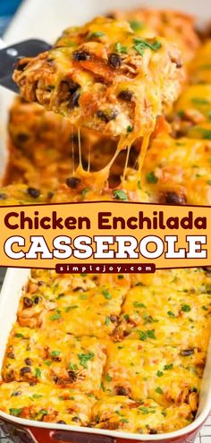 This Chicken Enchilada Casserole is an easy dinner idea for a family that can be made ahead and freezer-friendly! Pin this delicious and easy dinner recipe with chicken! Leftover Chicken Enchilada Recipes, Chicken Tortillas Casserole, Chicken Tacos Casserole Recipe, Chicken Tortilla Casserole Recipes, Chicken Enchiladas Recipes Easy, Rotisserie Chicken Recipes Leftover Enchiladas, Flour Tortilla Casserole Recipes, Cheesy Chicken Enchilada Casserole, Mexican Chicken Enchilada Casserole