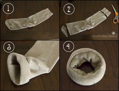 instructions to make a cat bed with fleece linings and ties on the floor