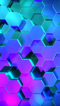 an abstract blue and pink background with hexagonal shapes