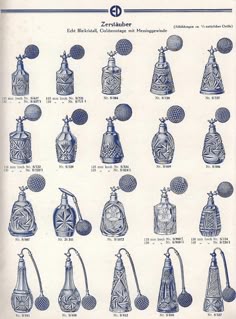 an old book with many different types of perfume bottles