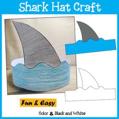 Make super fun Shark Hats! Kids will love their toothy smiles and big fins! Kids will love making and wearing this hat during Summer or Shark Week! This resource contains a cute hat template, both in color and bw. Simply print and go! Children can look at the colored template to color their own hat.Cut out and glue a strap to each side of the hat. Place around the kids' head and adjust. Assemble both straps (referred to as hat extension in resource) together and let the kids have fun! A simple a Whale Hat Craft, Tropical Activities For Kids, Shark Craft Preschool, Whale Headband Craft, Shark Headband Craft For Kids, Shark Hat Craft, Shark Fin Headband, Shark Headband, Shark Crafts Preschool