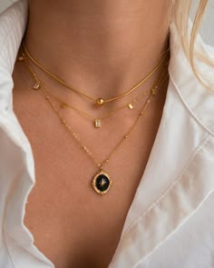 Maelle Necklace – JacqMaria Jewelry Acssesories Aesthetic, Vintage Jewelry Aesthetic, Rectangle Necklace, Necklace Stack, Stacked Necklaces, 18k Gold Necklace, Jewelry Accessories Ideas, Dope Jewelry, Stacked Jewelry