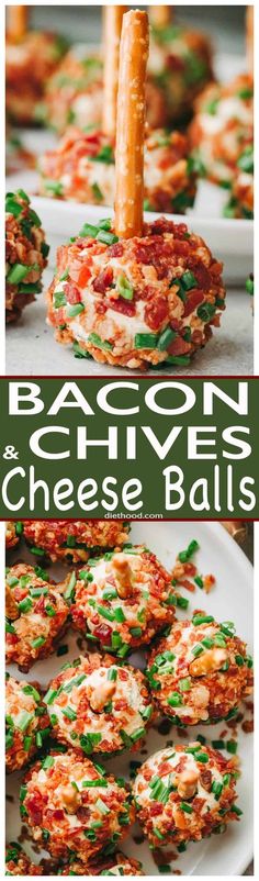 bacon and cheese balls are stacked on top of each other with the words bacon and cheese balls above them