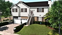 this is an artist's rendering of a two story house with driveway and landscaping