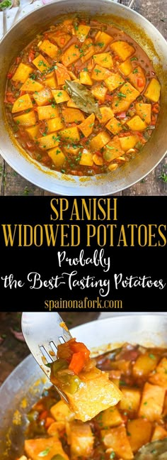 two pictures with different types of food in them and the words, spanish widowed potatoes