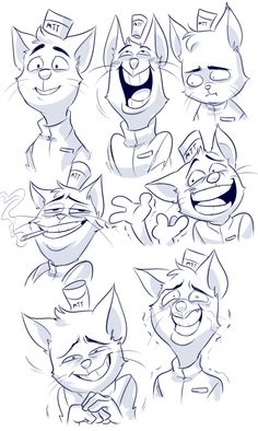 some cartoon cats with different expressions on their faces