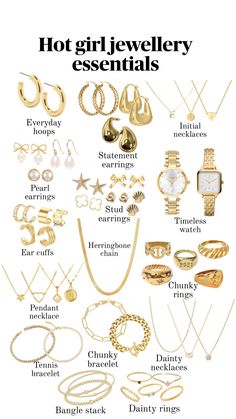 Hot girl jewelery essentials #goldjewellery #gold #earrings #bracelet #necklace Ear Cuff Chain, Stacked Bangles