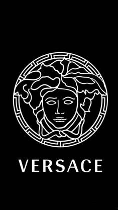 the versa logo on a black background with white letters and an image of a woman's face