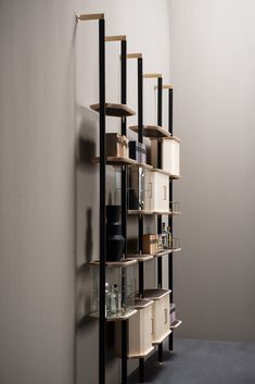 a book shelf with several shelves on each side