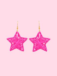 Woven Star Pink Earrings | Sassy Shortcake Pink Star Earrings For Party, Red Star-shaped Earrings For Party, Red Star-shaped Party Earrings, Pink Star-shaped Party Earrings, Star Shaped Earrings For Summer, Handmade Star Earrings For Parties, Pink Star-shaped Jewelry For Party, Handmade Star-shaped Party Earrings, Pink Star Charm Dangle Earrings