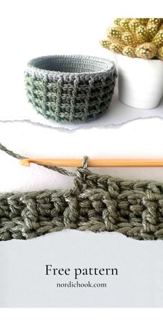 two crocheted bowls sitting next to each other on top of a white table