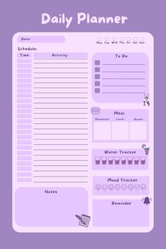 the daily planner is shown in purple