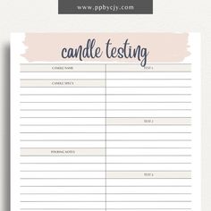 a printable candy test sheet with the words candie testing on it and pink watercolor