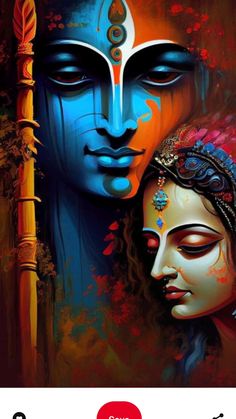 an image of two people with their faces painted in blue and red, one is holding a