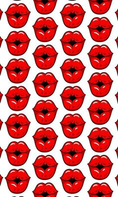 red lips are arranged in rows on a white background