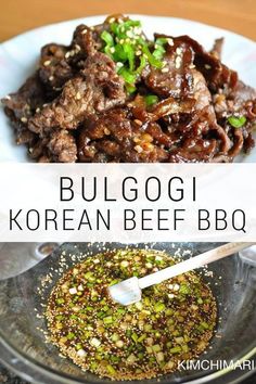 the korean beef bbq is ready to be cooked in the pressure cooker and served with sesame seeds