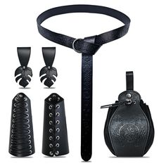 PRICES MAY VARY. Renaissance Accessories Set: The package includes supplies you need to create an immersive and authentic medieval look, including 1 piece of medieval belt pouch, 1 piece of medieval belt,1pair of leather arm guards,1pair of leaf skirt hikes, making it a suitable set for your party needs. Reliable Material: Our medieval belt pouch is made of PU leather and metal, presents durability and quality that withstands daily wear and tear, ensuring the safety of your valuable items, pract Medieval Belt Pouch, Arm Guards, Viking Belt, Leaf Skirt, Leather Belt Pouch, Medieval Belt, Leather Bracers, Potion Bottles, Mug Holder