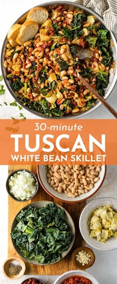 the ultimate tuscann white bean skillet is ready to be eaten and served