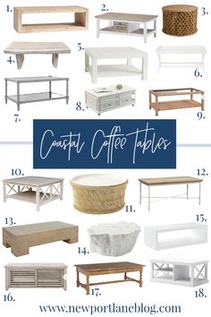 coffee tables with text overlay that says coastal coffee table styles on it's side