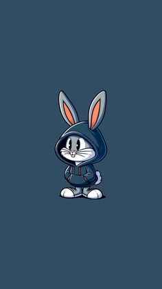 an image of a cartoon character with bunny ears on it's head, sitting in front of a blue background