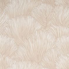 an abstract wallpaper design in beige and white with large fan like leaves on it