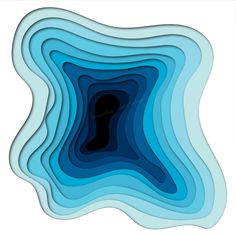 an abstract blue and white paper cutout with the shape of a wave in it's center